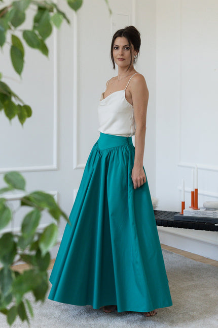 Side view of maxi cotton skirt