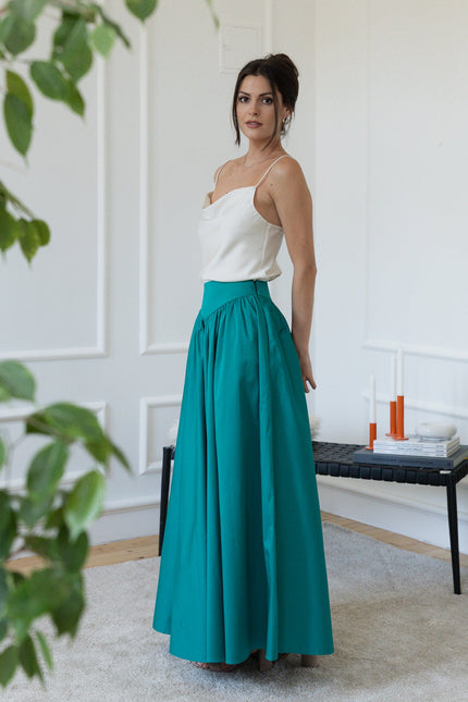 Side view of maxi cotton skirt