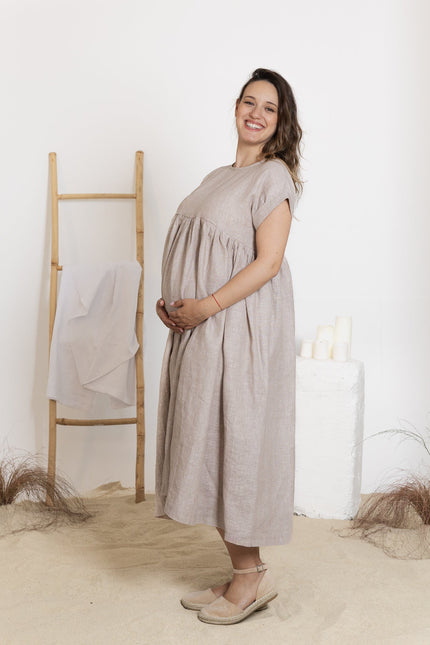 Side view of midi linen dress