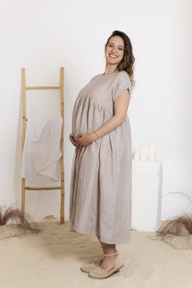 Side view of midi linen dress