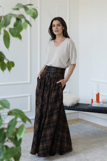 Front view of maxi wool skirt