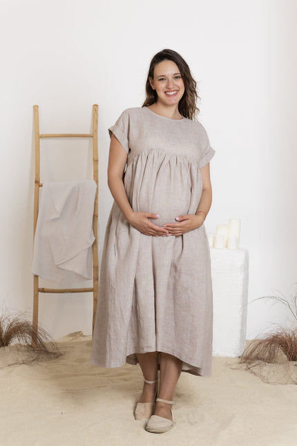 Front view of midi linen dress