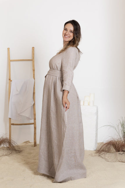 Side view of maxi linen dress