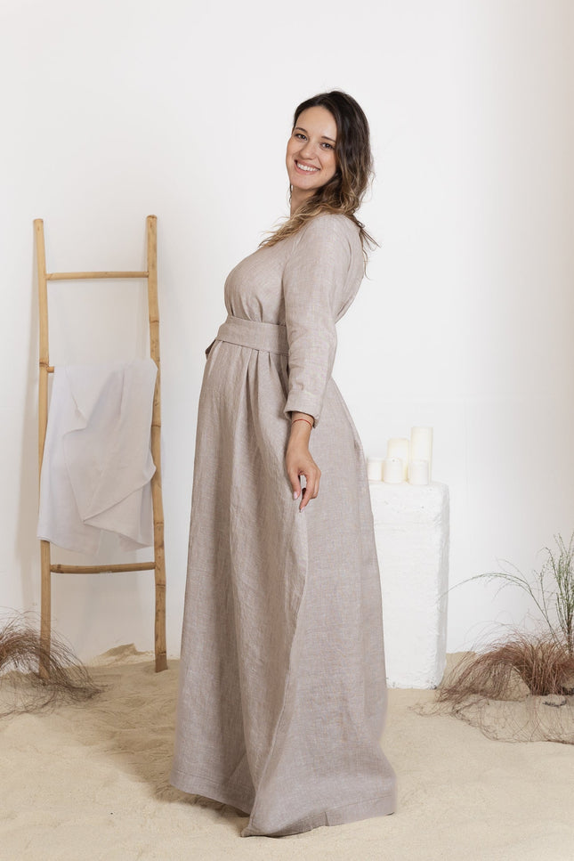 Side view of maxi linen dress
