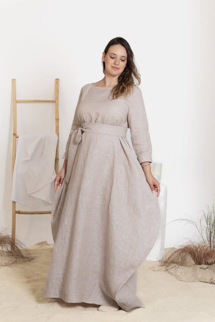 Front view of maxi linen dress