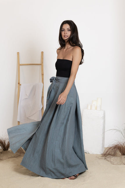 Flared maxi linen skirt