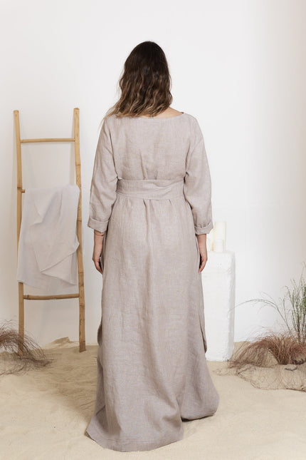 Back view of maxi natural linen dress
