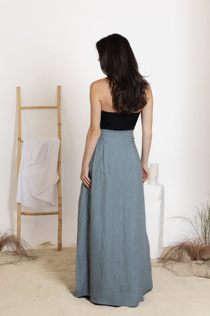 Back view of maxi linen skirt