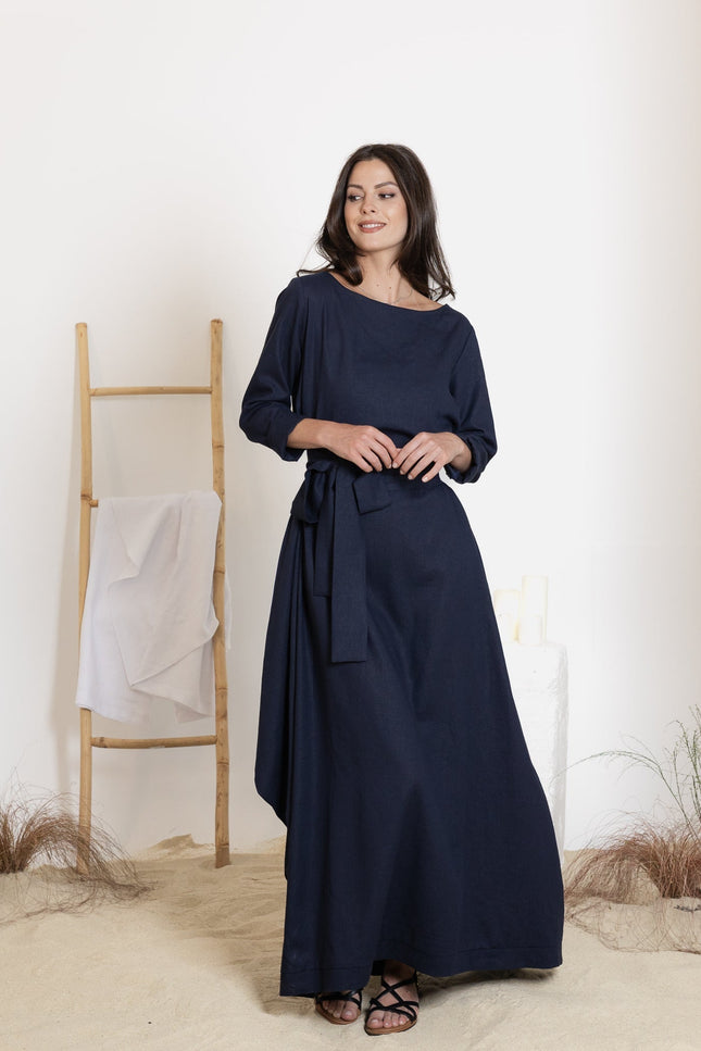 Front view of maxi linen dress