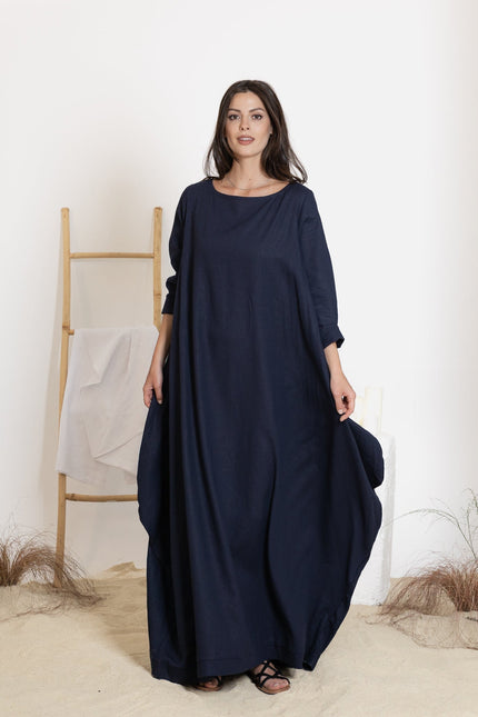 Front view of maxi linen dress