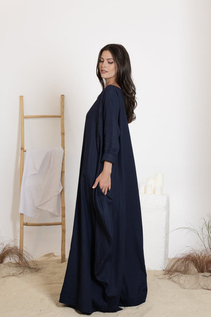 Side view of maxi linen dress
