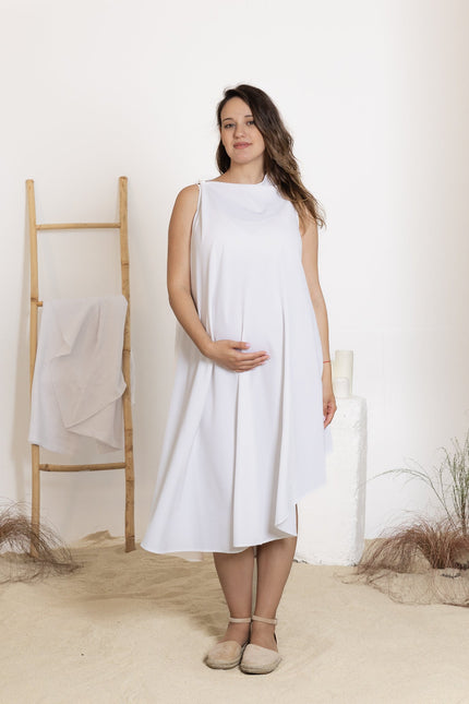Front view of midi white dress