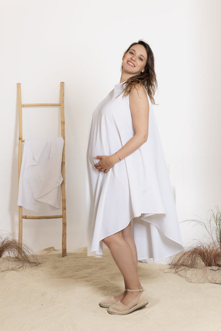 Side view of midi white dress