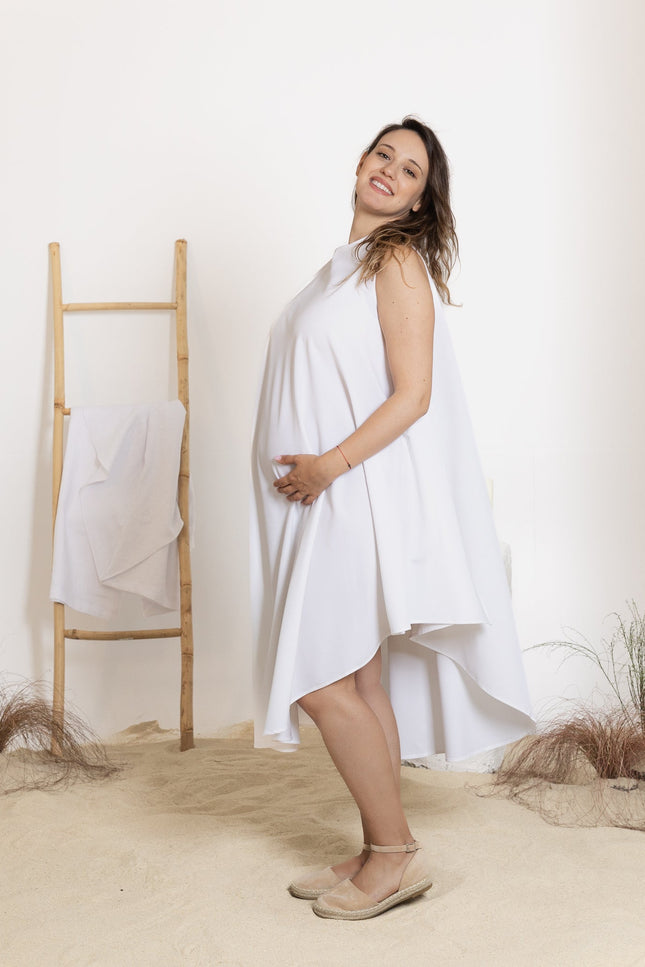 Side view of midi white dress