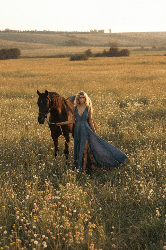 Zhenabia | ZHE Dress in Dusty Blue