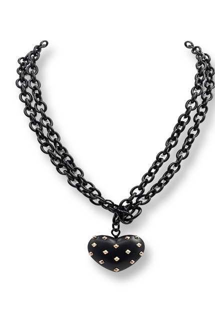 Ophelia Matte Black Resin Studded Heart Pendant