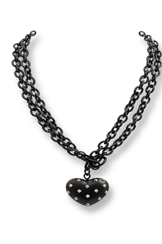 Michael Nash Jewelry | Ophelia Matte Black Resin Studded Heart Pendant