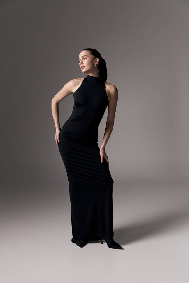 Kolosova | Black Maxi Dress With A Halter Cutout