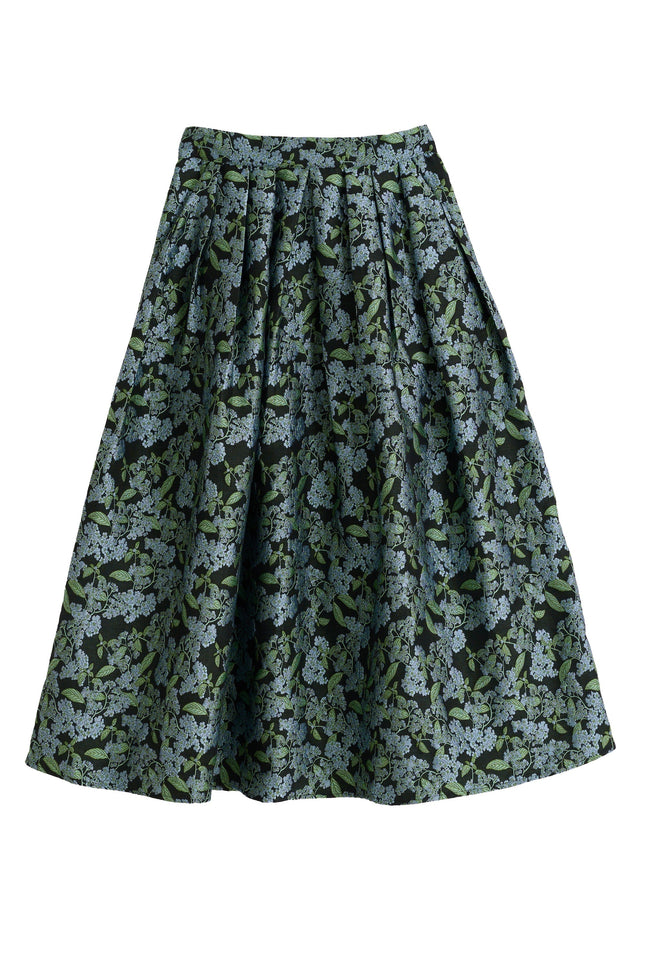 Pasadena Blossom Jacquard Midi Skirt - Black - Styled