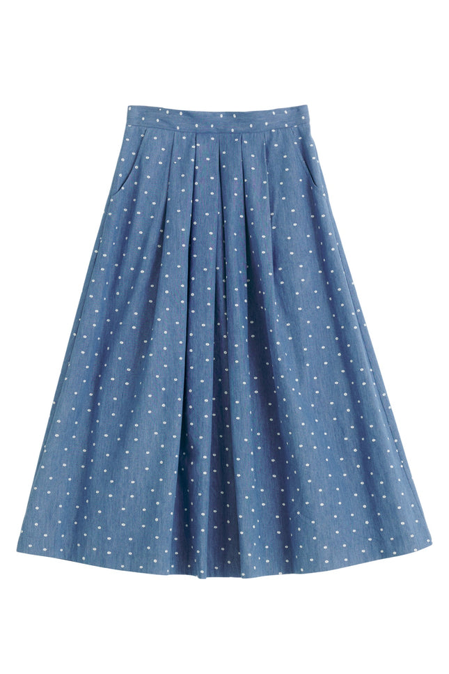 Pasadena Flower Dot Blue Midaxi Skirt - Styled