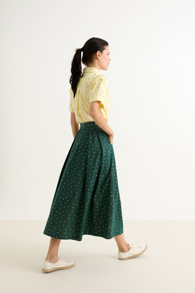 Pasadena Flower Dot Midaxi Skirt- Fern Green - Detail 2