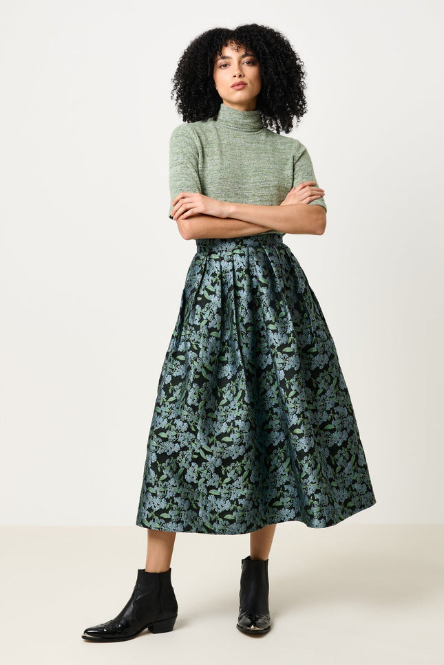 Pasadena Blossom Jacquard Midi Skirt - Black - Detail 1