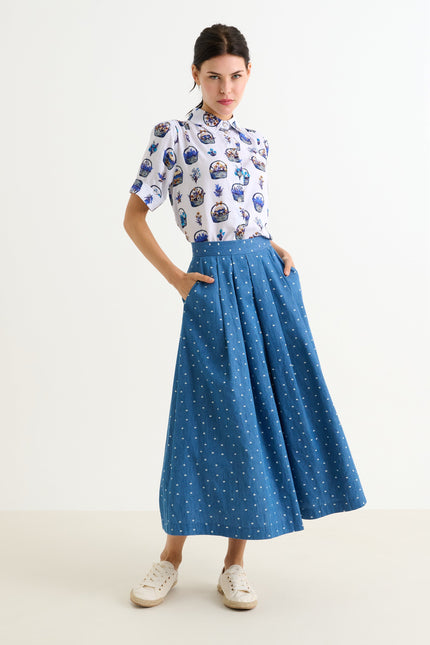 Pasadena Flower Dot Blue Midaxi Skirt - Detail 2