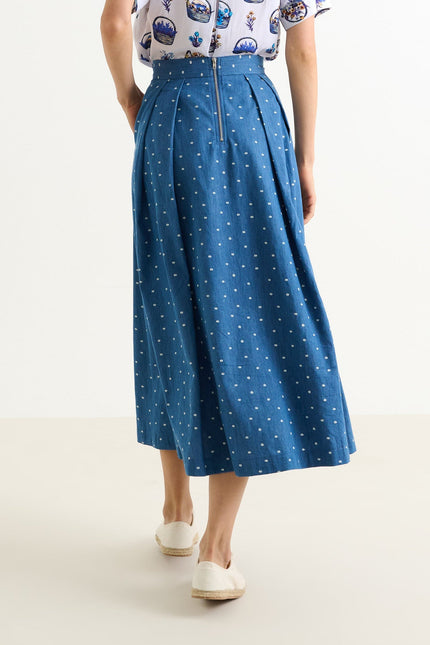 Pasadena Flower Dot Blue Midaxi Skirt - Back