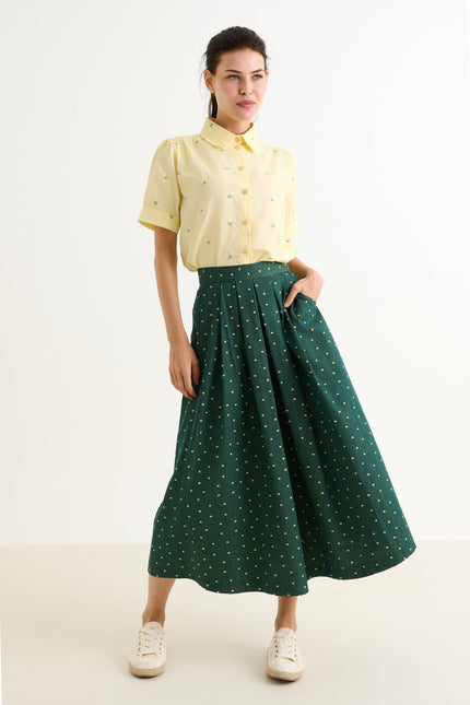 Pasadena Flower Dot Midaxi Skirt- Fern Green - Front