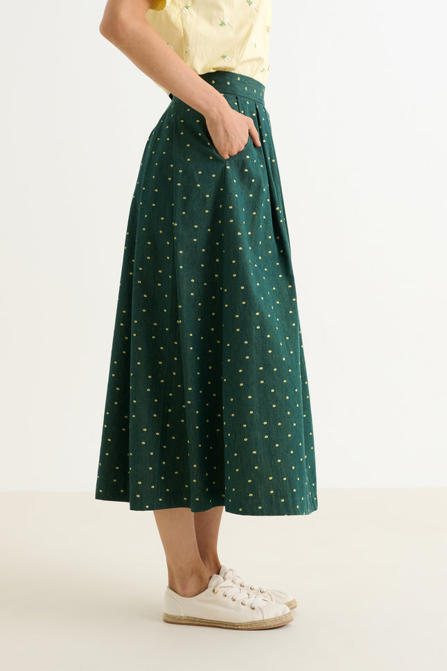 Pasadena Flower Dot Midaxi Skirt- Fern Green - Detail 1