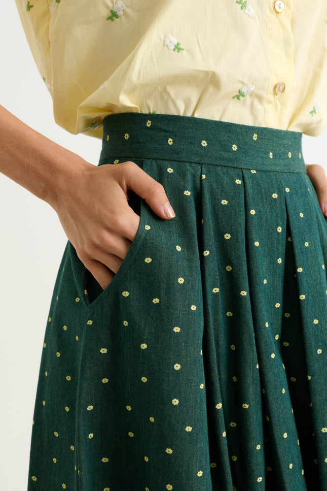 Pasadena Flower Dot Midaxi Skirt- Fern Green - Detail 3