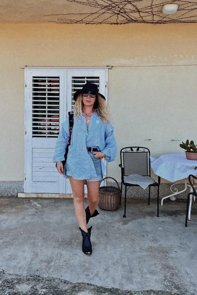 Soft Washed Oversized Shirt WING BLUE