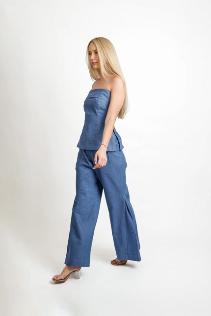 Muda Clothing | Zestaw Top i Spodnie z szerokimi nogawkami Samantha niebieski