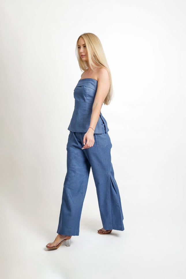 Muda Clothing | Top and Wide Leg Trousers Set Samantha blue