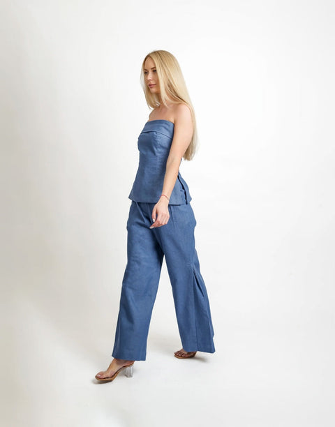 Muda Clothing | Top and Wide Leg Trousers Set Samantha blue