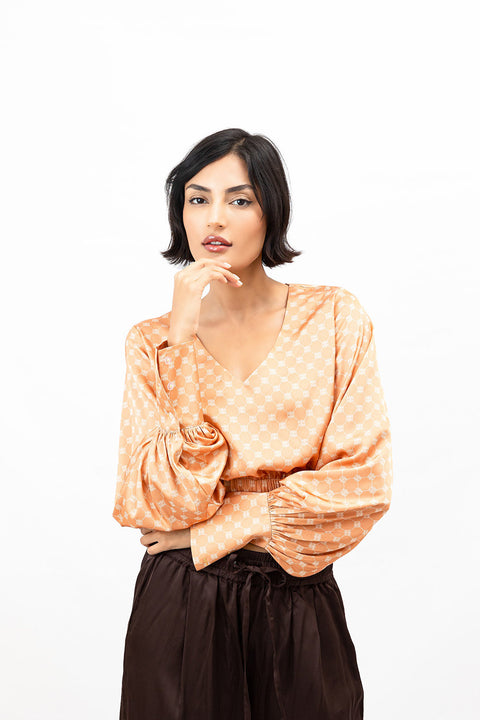 Janara Jones | Bluzka z dekoltem V morelowa