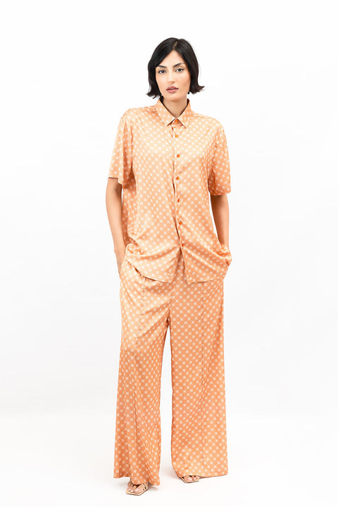 Janara Jones | Apricot Satin Wide Leg Trousers