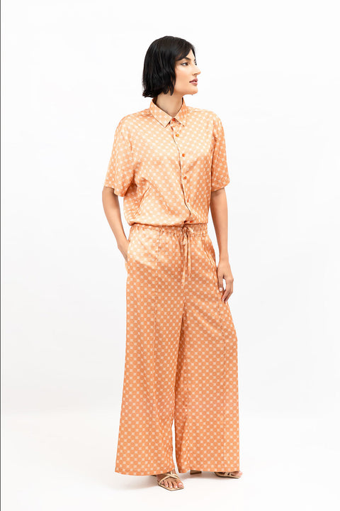 Janara Jones | Apricot Satin Wide Leg Trousers