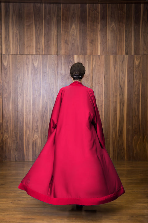 Janara Jones | Burgundy Satin Abaya Kaftan