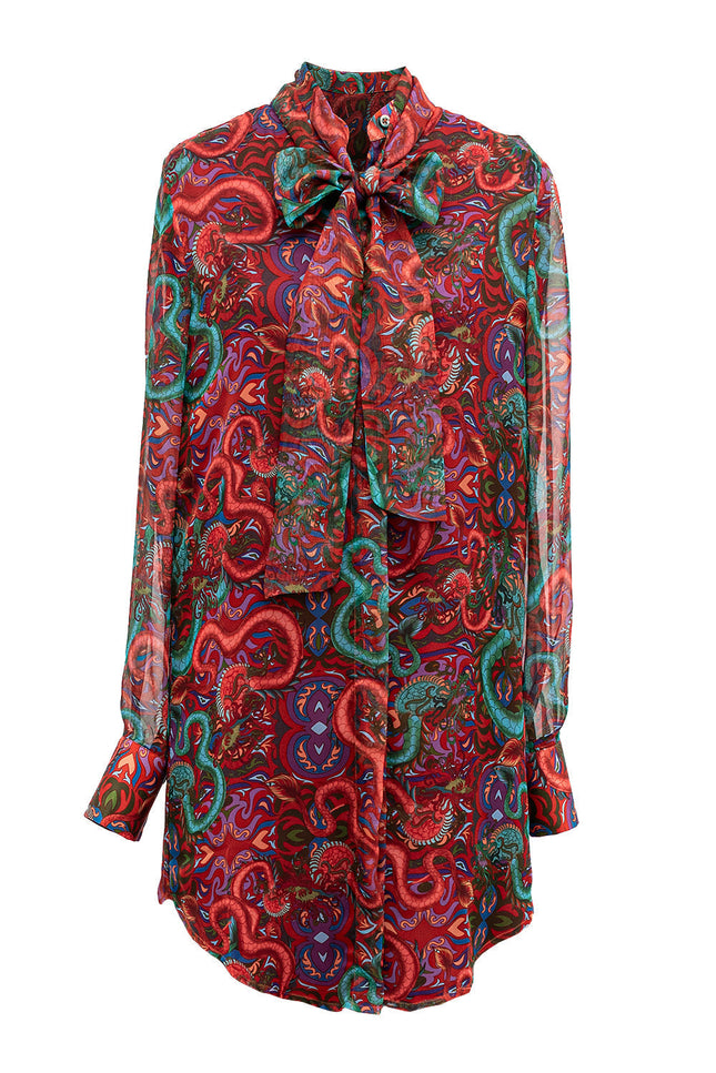 Janara Jones | Fantasy Print Mandarin Blouse with Tie