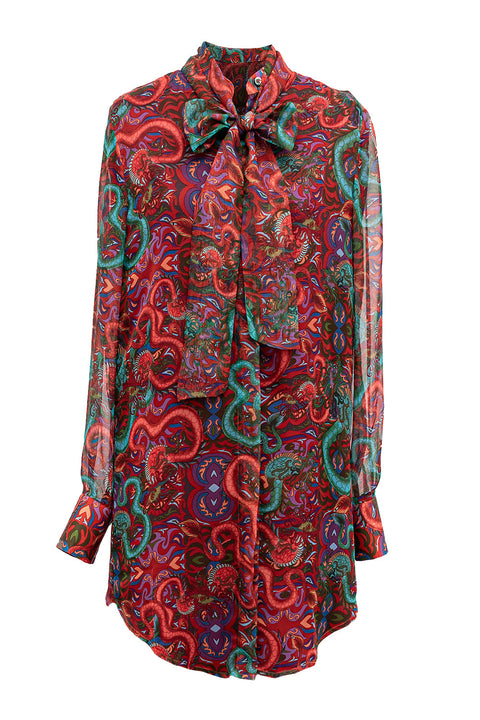 Janara Jones | Fantasy Print Mandarin Blouse with Tie