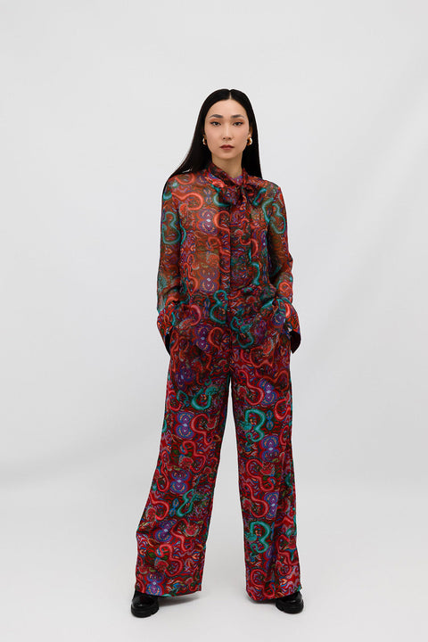 Janara Jones | Fantasy Print Mandarin Blouse with Tie