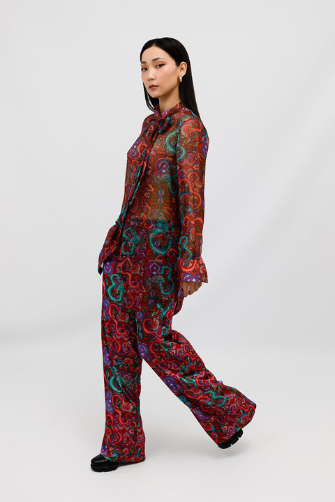Janara Jones | Fantasy Print Mandarin Blouse with Tie