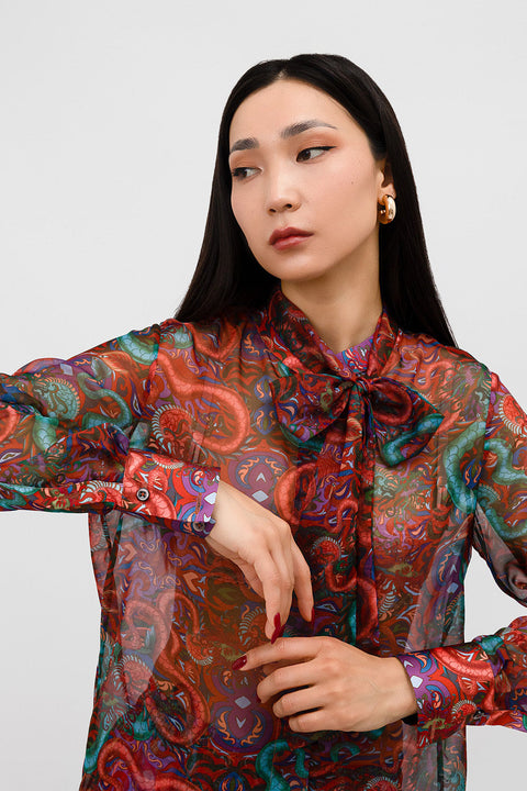 Janara Jones | Fantasy Print Mandarin Blouse with Tie
