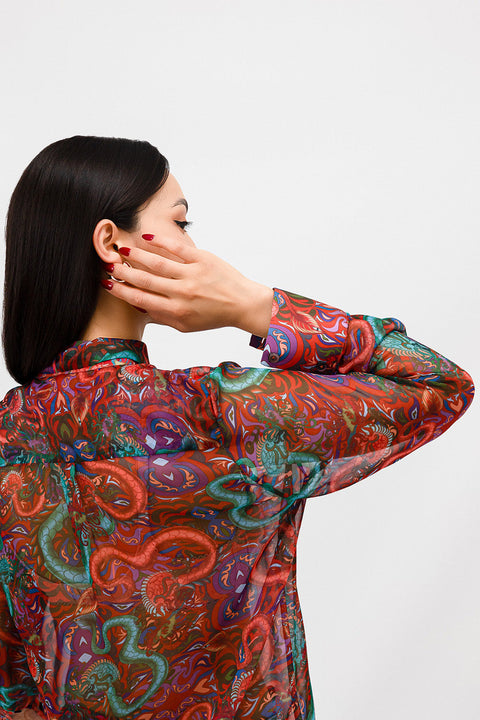 Janara Jones | Fantasy Print Mandarin Blouse with Tie