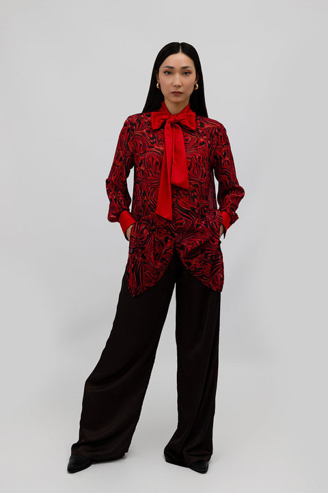 Janara Jones | Lava Mandarin Blouse with Tie