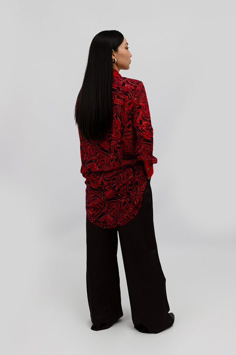 Janara Jones | Lava Mandarin Blouse with Tie