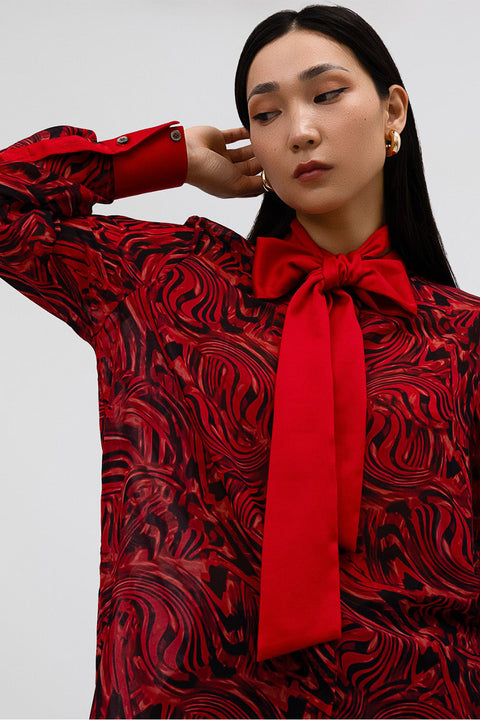 Janara Jones | Lava Mandarin Blouse with Tie