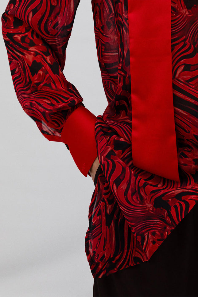 Janara Jones | Lava Mandarin Blouse with Tie