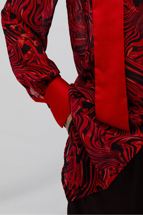 Janara Jones | Lava Mandarin Blouse with Tie